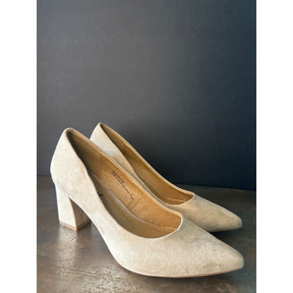 Abound Block Heel Pumps 5 Pointed Toe Minimalist Career Party Wedding Nude Tan